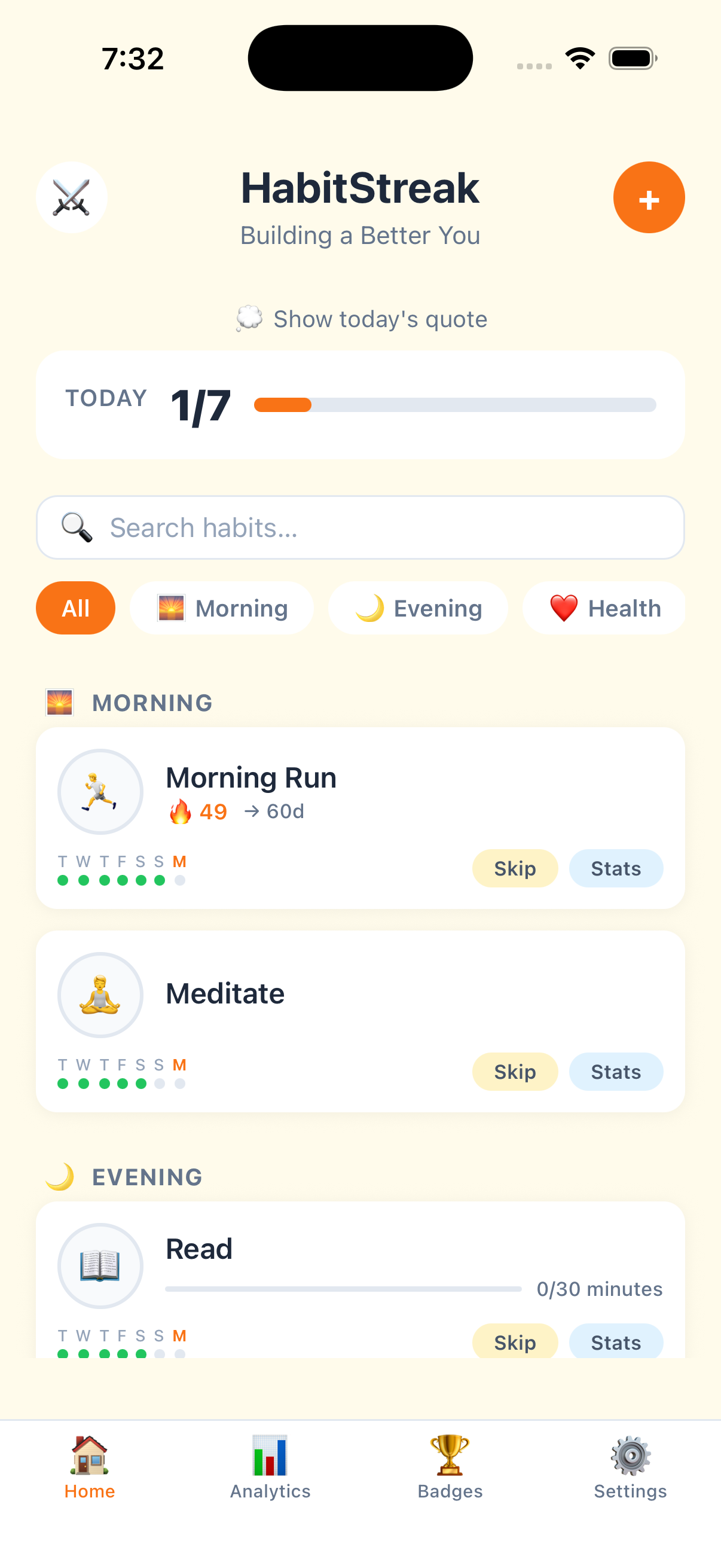 Sunrise theme — one of 6 themes including dark mode